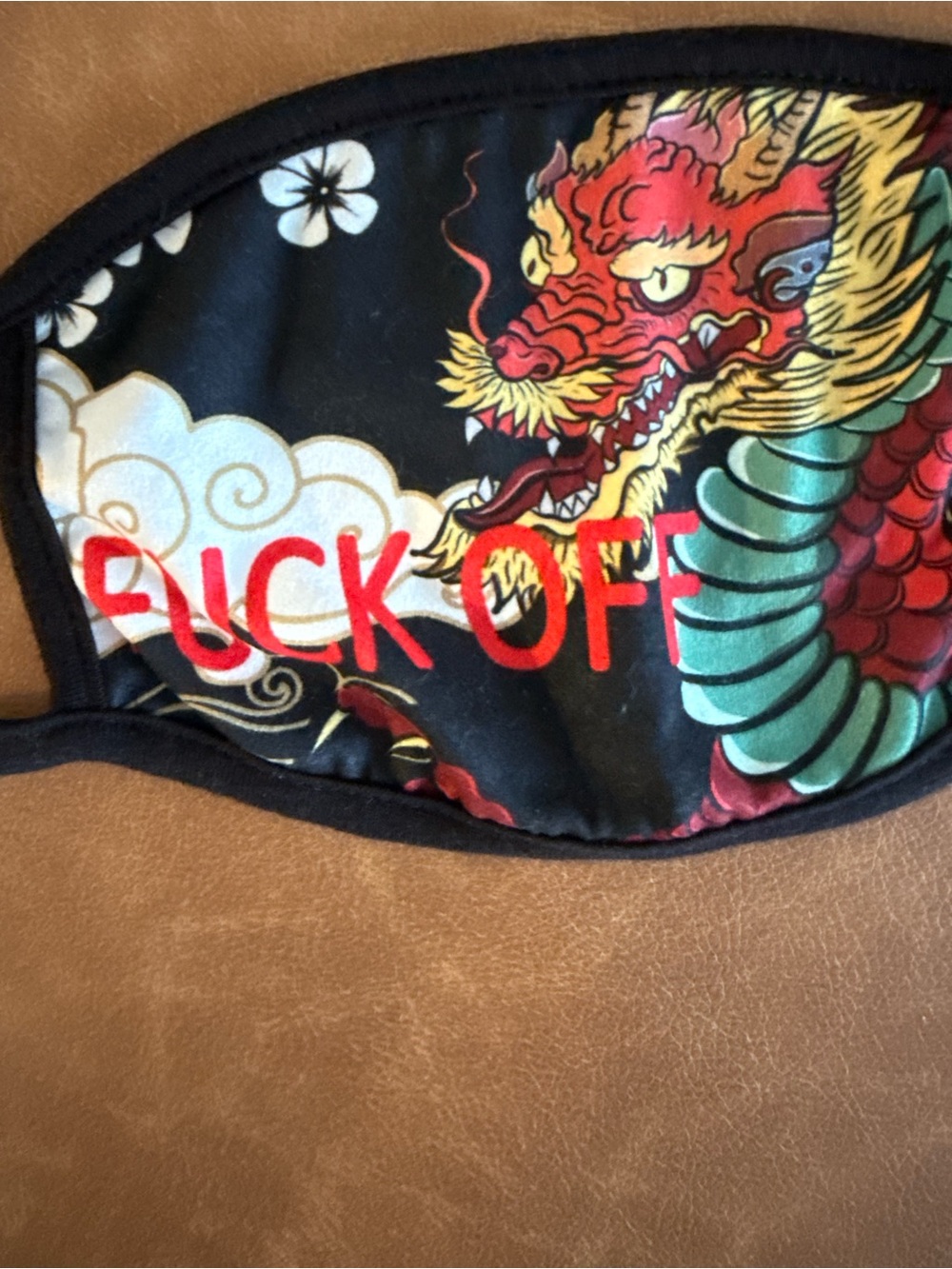 F off Black Dragon Print Face Mask - Bold Red Accent Adult NWOT